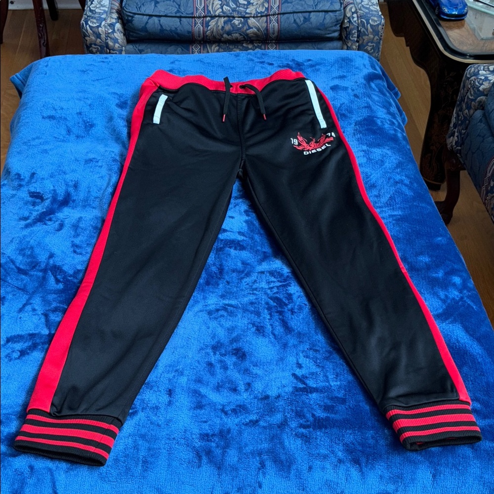 Diesel Kids Black Joggers with Red Stripes